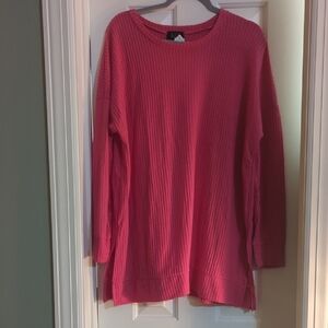 Women's Pink Waffle-Knit Long Sleeve Sweater